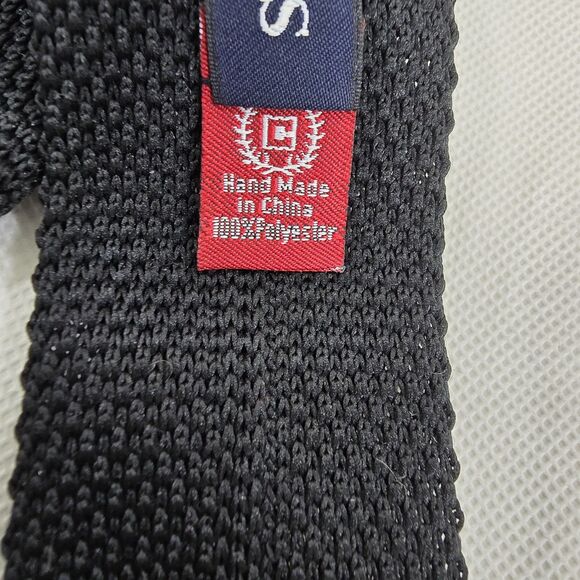 Chaps Knit Skinny Tie Black Purple Striped Mens Handmade Neckwear Square Tip - Picture 7 of 12